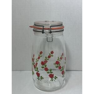 Vintage ARC Red Roses / Flowers Jar / Cannister Made in France 1.5 L